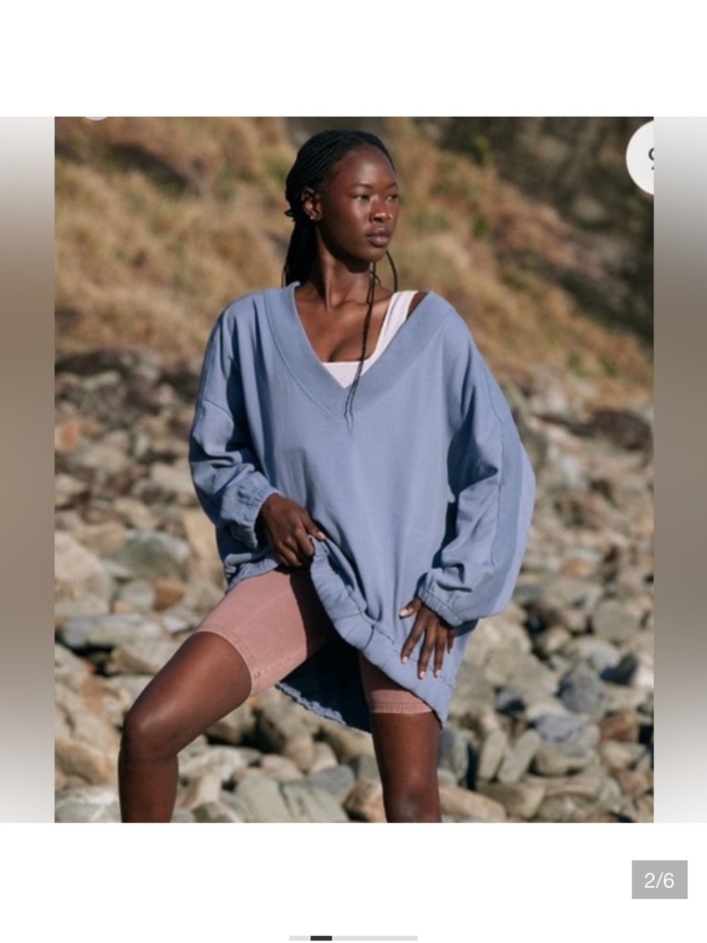 Free People Key Player V-Neck Pullover in Slate Blue